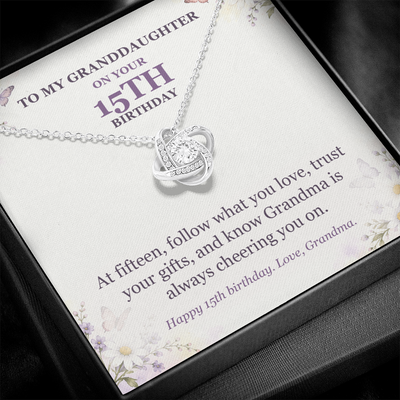 Load image into Gallery viewer, To My Granddaughter 15th Birthday Love Knot Necklace from Grandma
