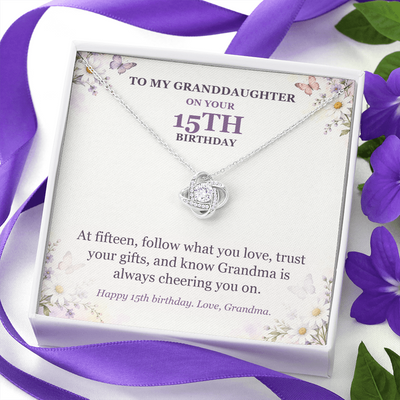 Load image into Gallery viewer, To My Granddaughter 15th Birthday Love Knot Necklace from Grandma

