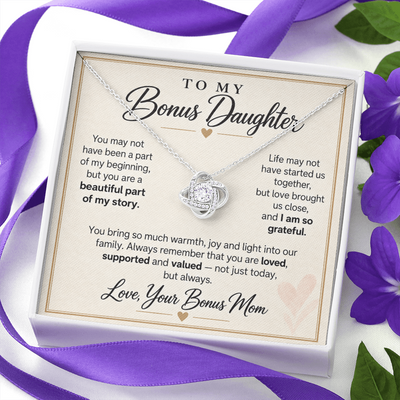 Load image into Gallery viewer, To My Bonus Daughter Love Knot Necklace from Bonus Mom - Beautiful Part of My Story
