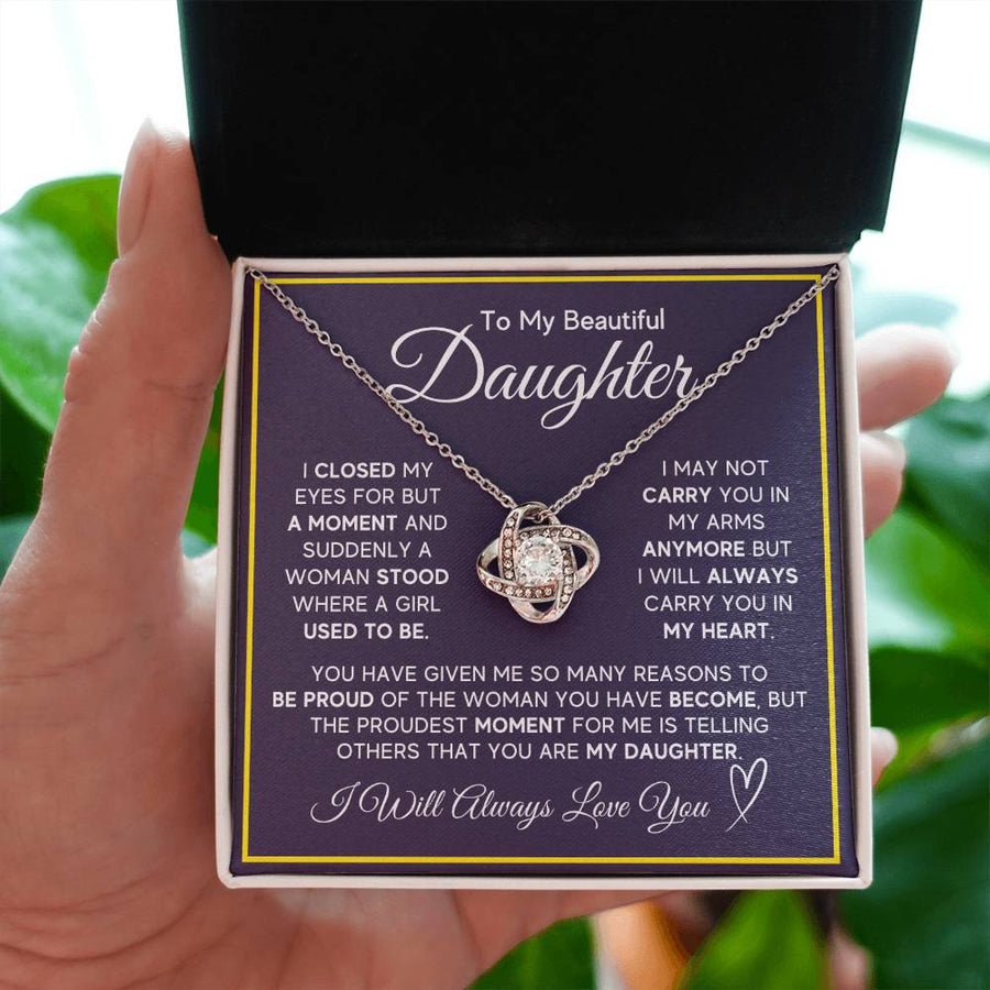 Daughter Gifts from Mom and Dad, Necklace & Message Card & LED Gift Box for Birthday, or Christmas