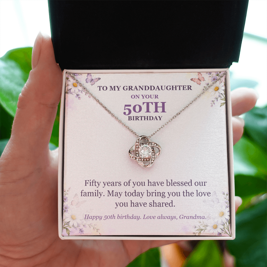 To My Granddaughter 50th Birthday Love Knot Necklace from Grandma
