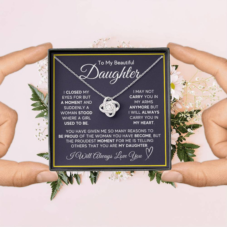 Daughter Gifts from Mom and Dad, Necklace & Message Card & LED Gift Box for Birthday, or Christmas