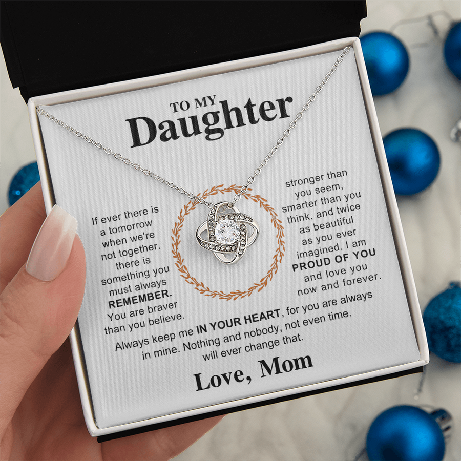 To My Daughter Necklace – Love Knot Pendant, Never Forget I Love You Gift from Dad