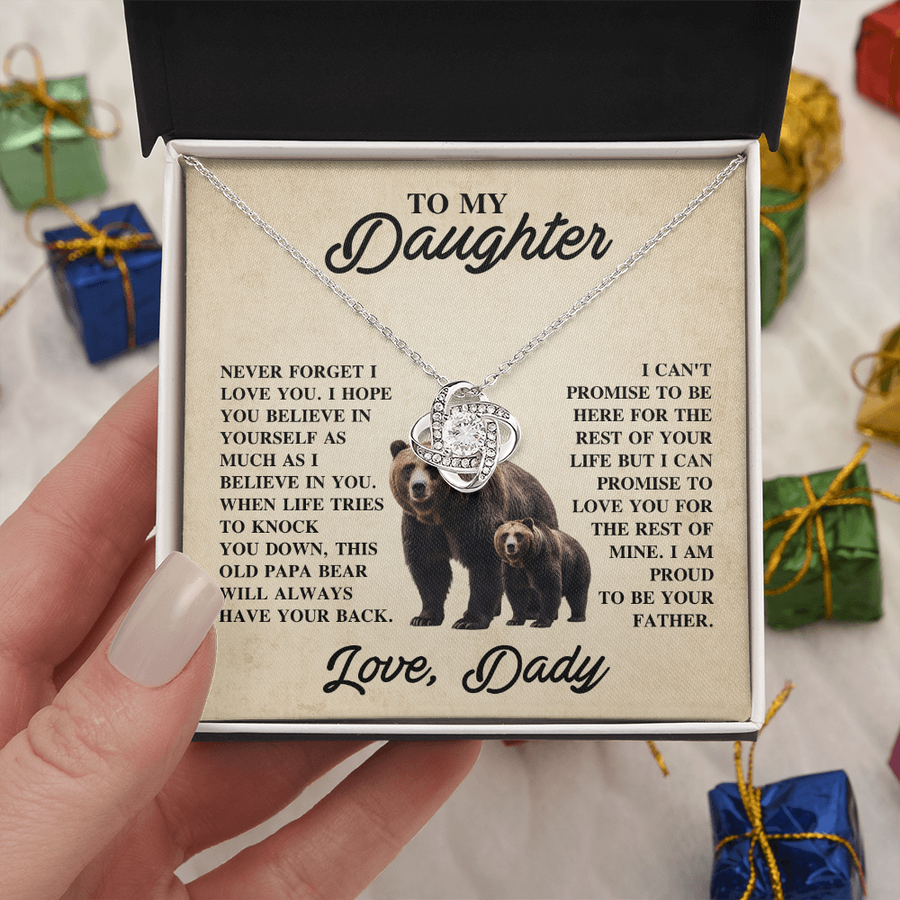 To My Daughter Love Knot Necklace – Unbreakable Bond Jewelry Gift for Birthday or Holiday