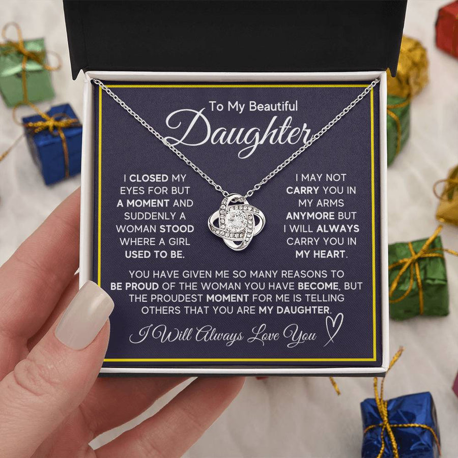 Daughter Gifts from Mom and Dad, Necklace & Message Card & LED Gift Box for Birthday, or Christmas