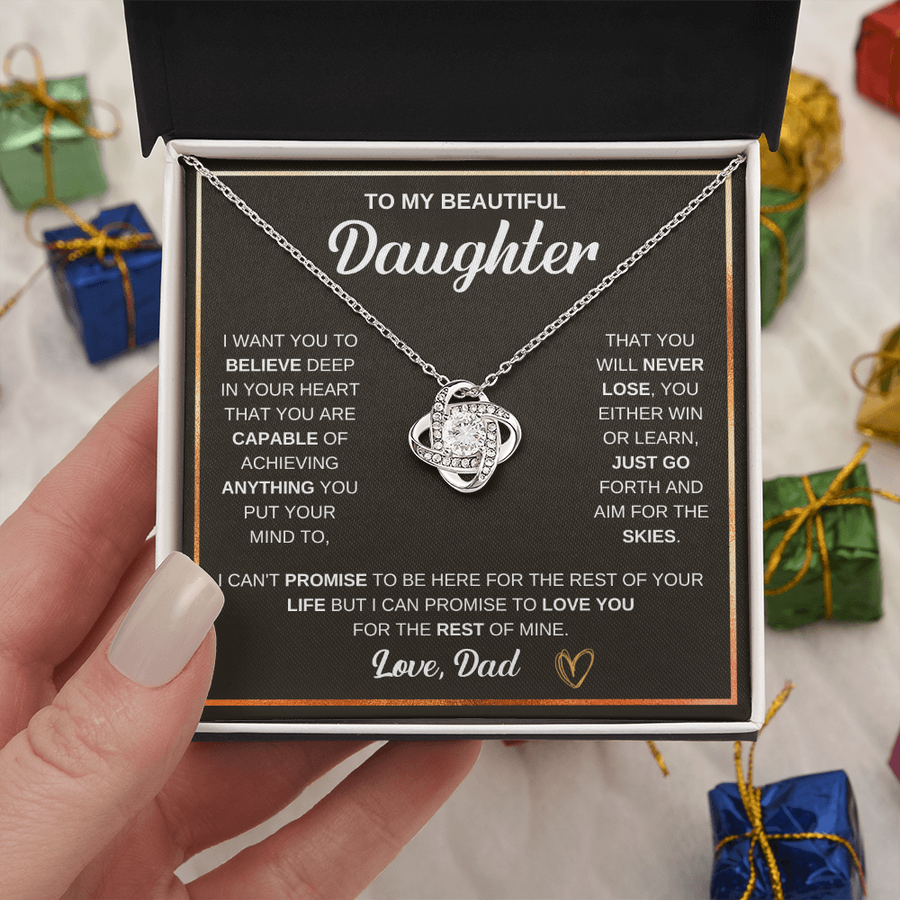 To My Daughter Love Knot Necklace Gift From Mom with Message Card & Gift Box