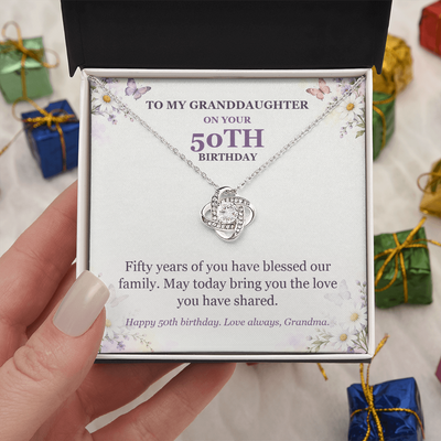 Load image into Gallery viewer, To My Granddaughter 50th Birthday Love Knot Necklace from Grandma
