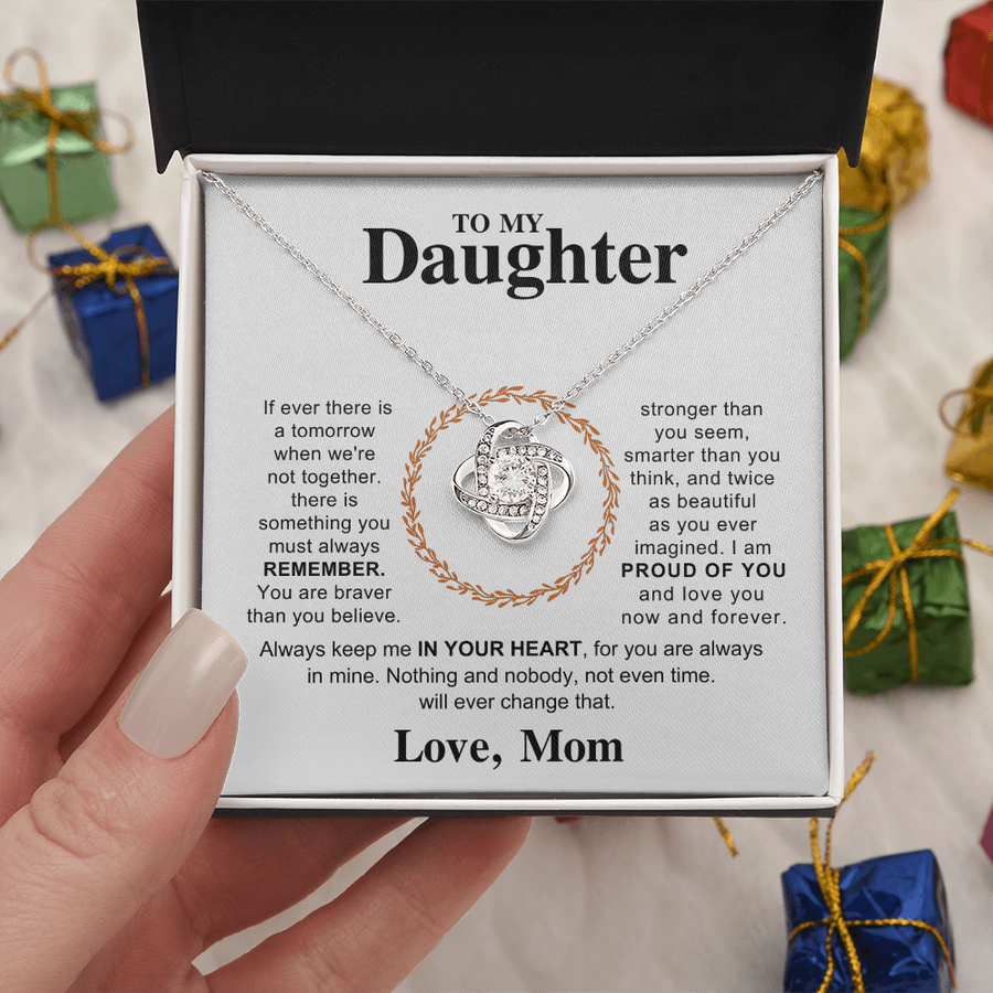 To My Daughter Necklace – Love Knot Pendant, Never Forget I Love You Gift from Dad