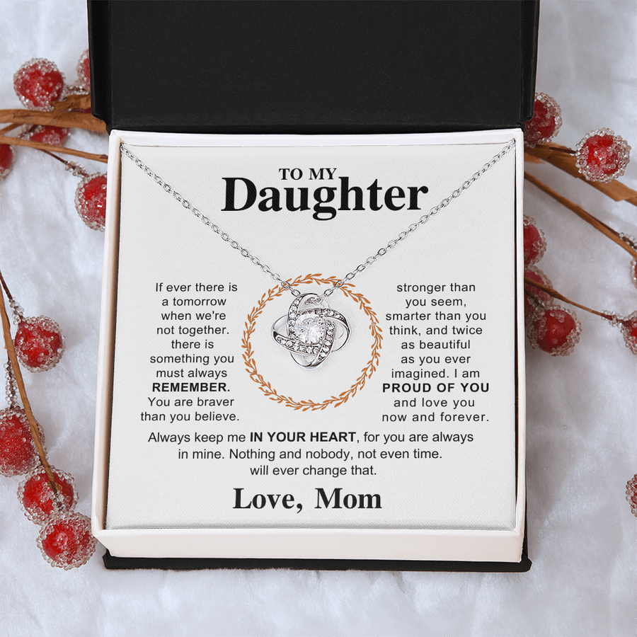 To My Daughter Necklace – Love Knot Pendant, Never Forget I Love You Gift from Dad