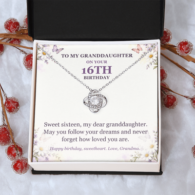 Load image into Gallery viewer, To My Granddaughter 16th Birthday Love Knot Necklace from Grandma
