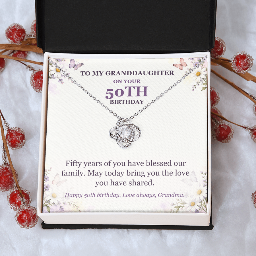 To My Granddaughter 50th Birthday Love Knot Necklace from Grandma