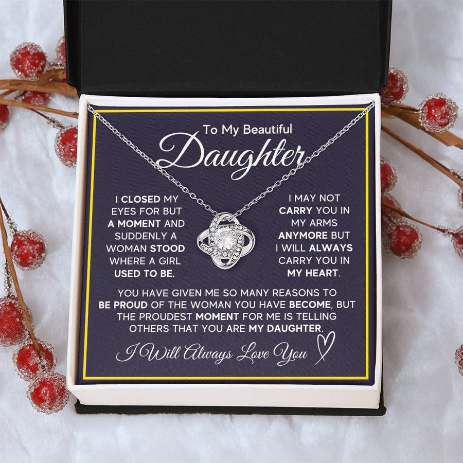 Daughter Gifts from Mom and Dad, Necklace & Message Card & LED Gift Box for Birthday, or Christmas