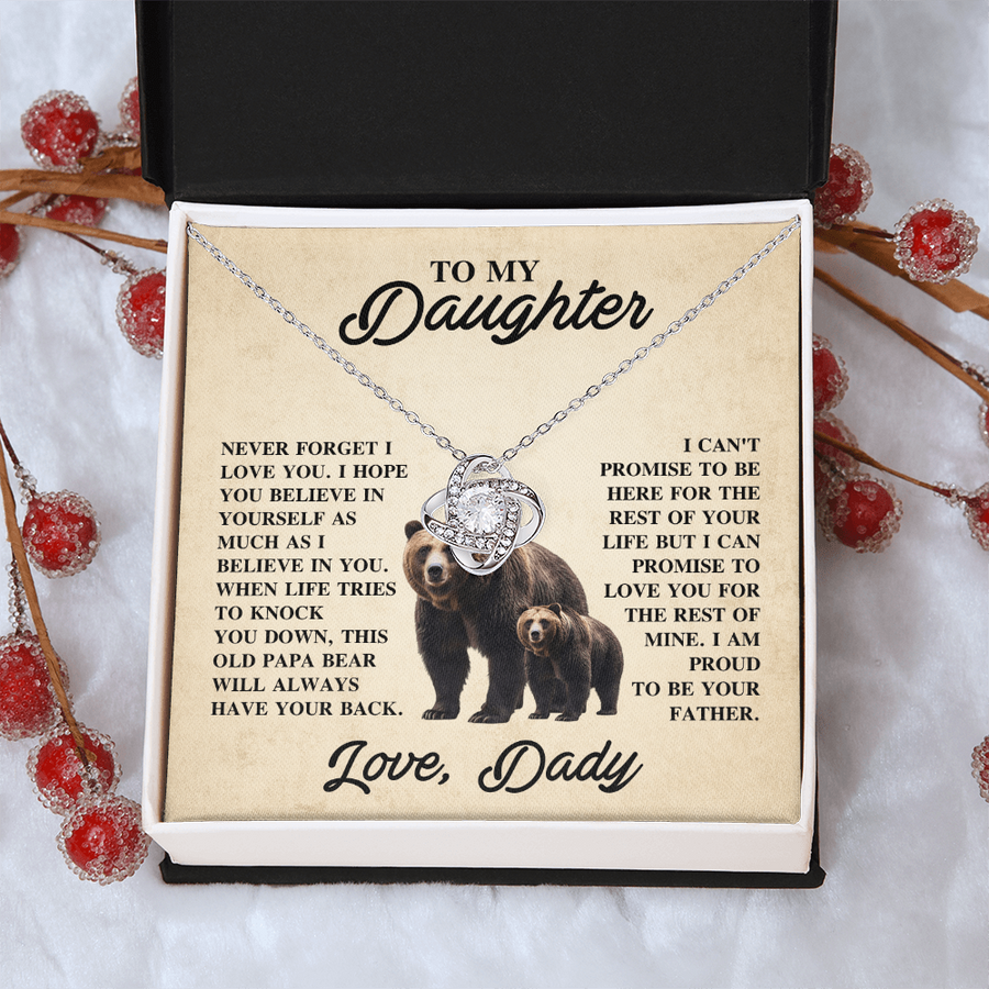 To My Daughter Love Knot Necklace – Unbreakable Bond Jewelry Gift for Birthday or Holiday