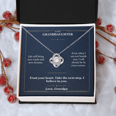Load image into Gallery viewer, To My Granddaughter Love Knot Necklace from Grandpa | Always in Your Corner
