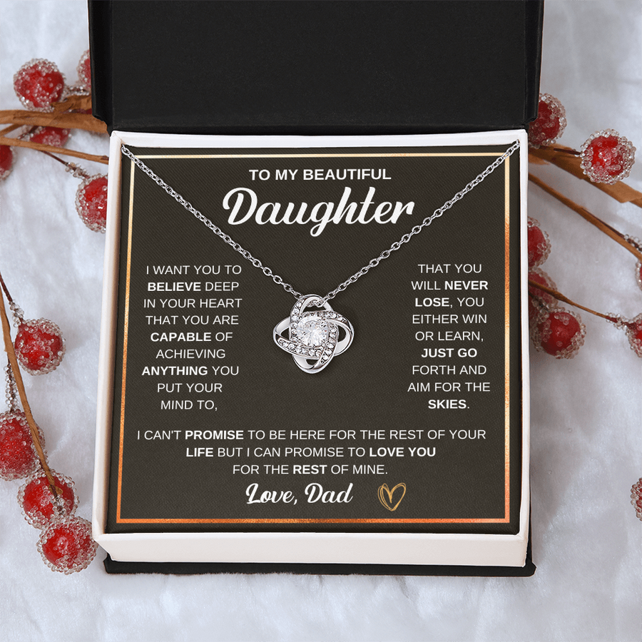 To My Daughter Love Knot Necklace Gift From Mom with Message Card & Gift Box