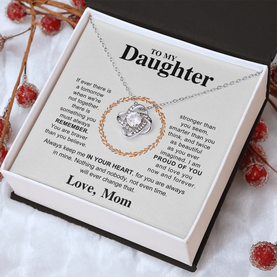 To My Daughter Necklace – Love Knot Pendant, Never Forget I Love You Gift from Dad