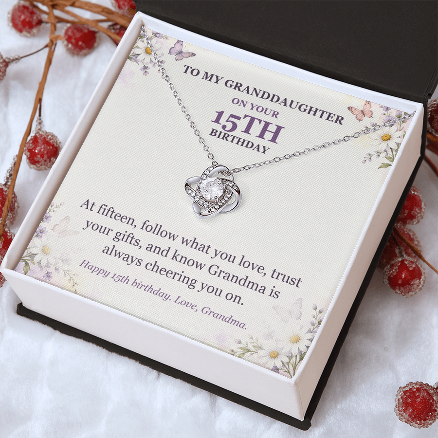 To My Granddaughter 15th Birthday Love Knot Necklace from Grandma