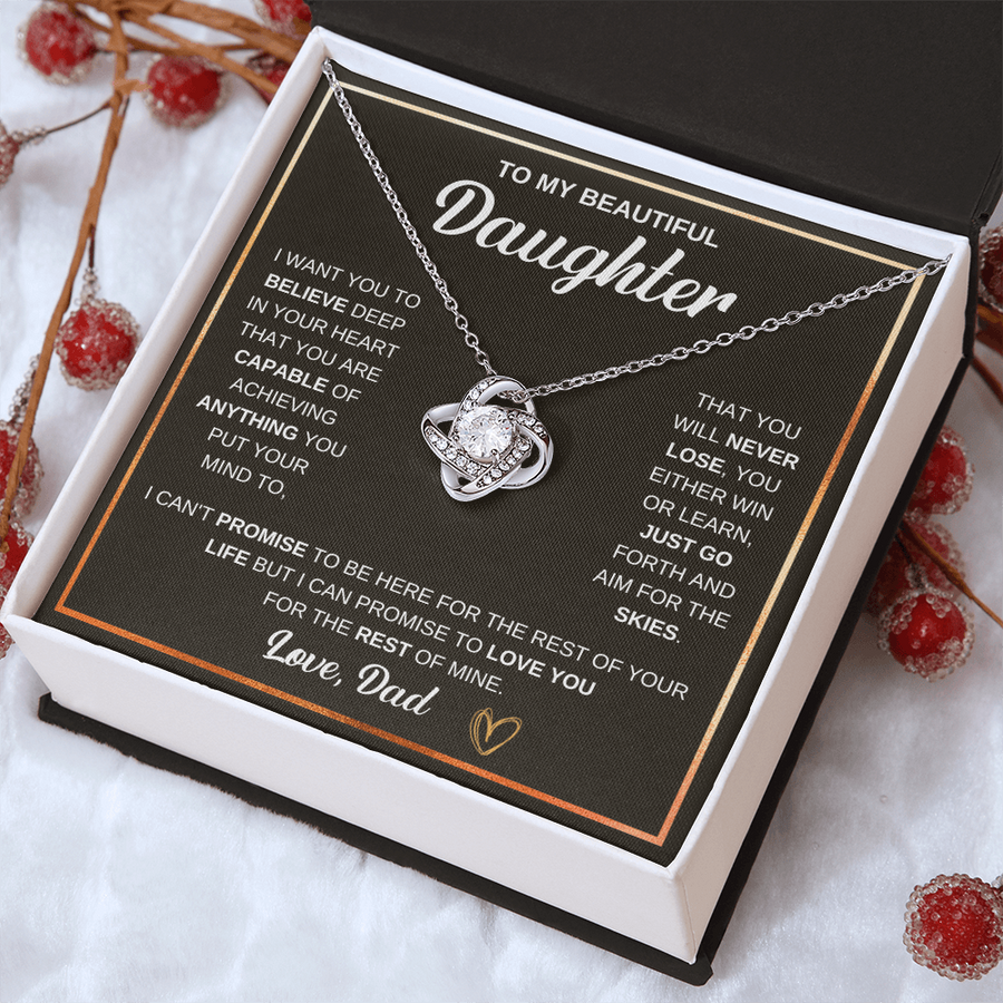 To My Daughter Love Knot Necklace Gift From Mom with Message Card & Gift Box