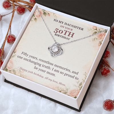 Load image into Gallery viewer, To My Daughter 50th Birthday Love Knot Necklace from Mom

