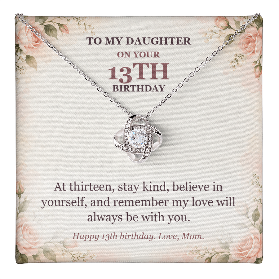 To My Daughter 13th Birthday Love Knot Necklace from Mom