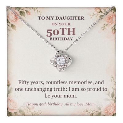 Load image into Gallery viewer, To My Daughter 50th Birthday Love Knot Necklace from Mom
