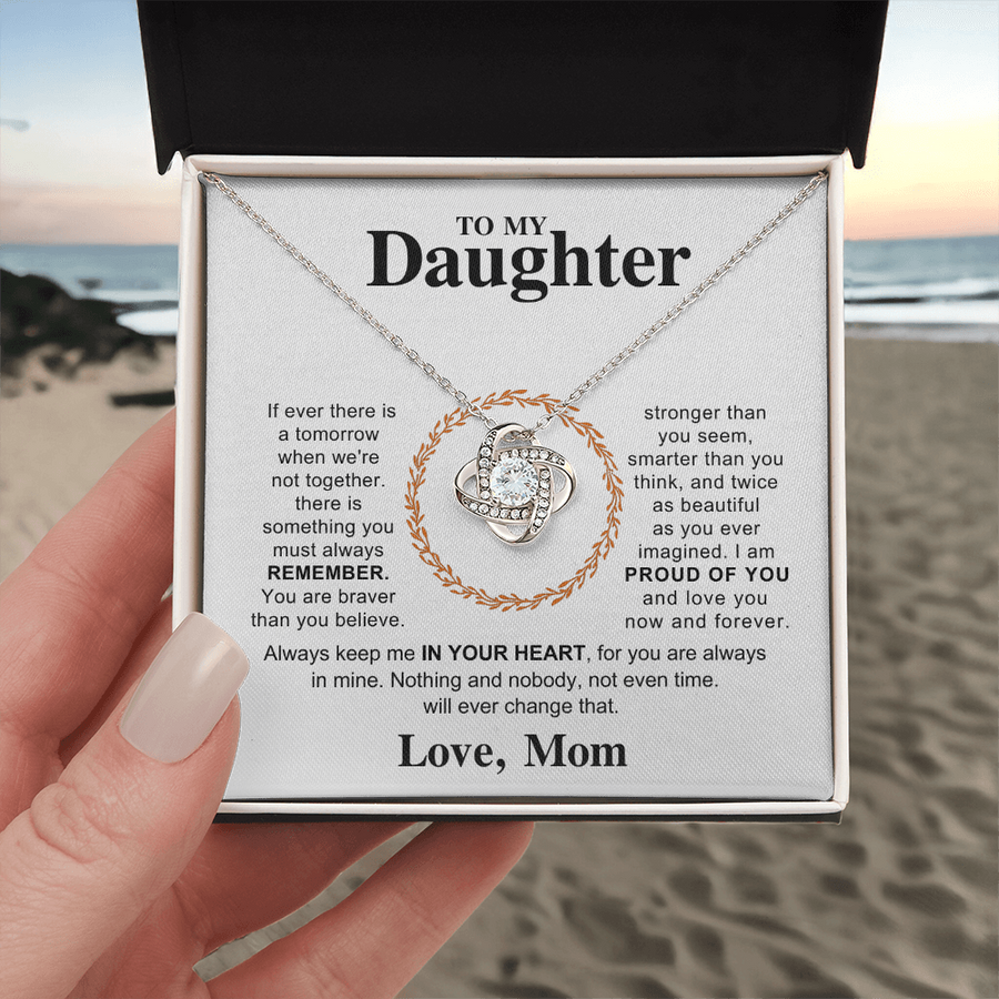 To My Daughter Necklace – Love Knot Pendant, Never Forget I Love You Gift from Dad