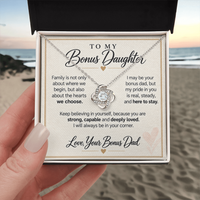Load image into Gallery viewer, Bonus Daughter Love Knot Necklace from Bonus Dad - Family by Choice and Love
