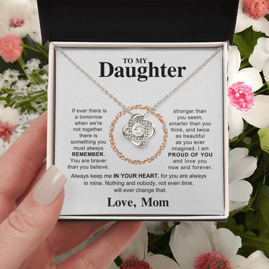 To My Daughter Necklace – Love Knot Pendant, Never Forget I Love You Gift from Dad