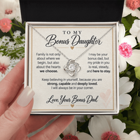 Load image into Gallery viewer, Bonus Daughter Love Knot Necklace from Bonus Dad - Family by Choice and Love
