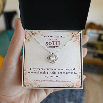 Load image into Gallery viewer, To My Daughter 50th Birthday Love Knot Necklace from Mom
