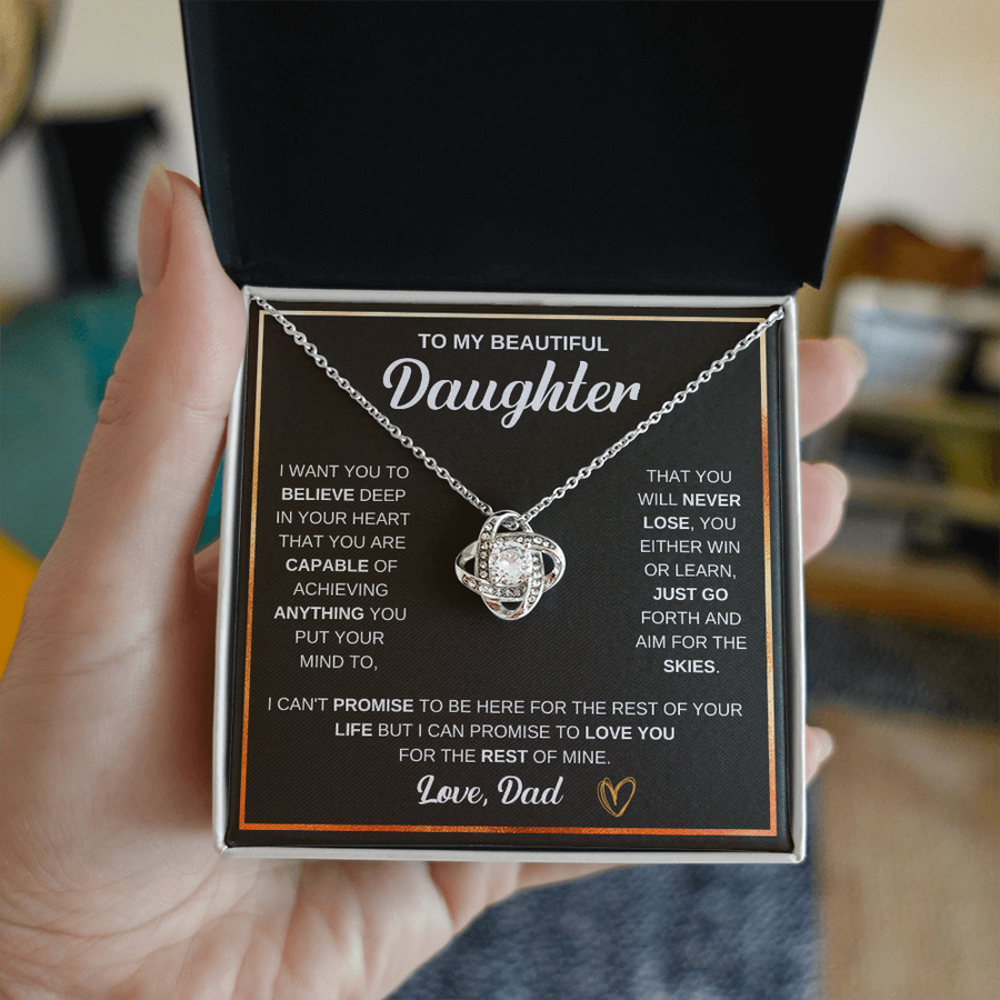 To My Daughter Love Knot Necklace Gift From Mom with Message Card & Gift Box