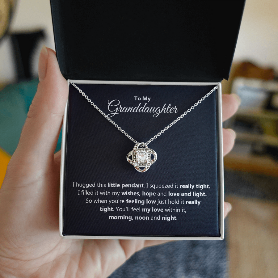 To My Granddaughter Gifts – Love Knot Necklace from Grandma or Grandpa with Heartfelt Message Card