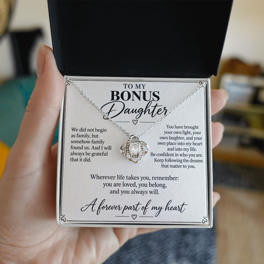 To My Bonus Daughter You Belong Love Knot Necklace Gift