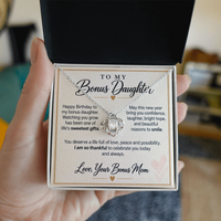 Load image into Gallery viewer, Bonus Daughter Birthday Love Knot Necklace from Bonus Mom - Life's Sweetest Gift
