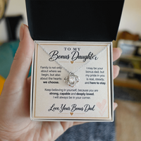 Load image into Gallery viewer, Bonus Daughter Love Knot Necklace from Bonus Dad - Family by Choice and Love
