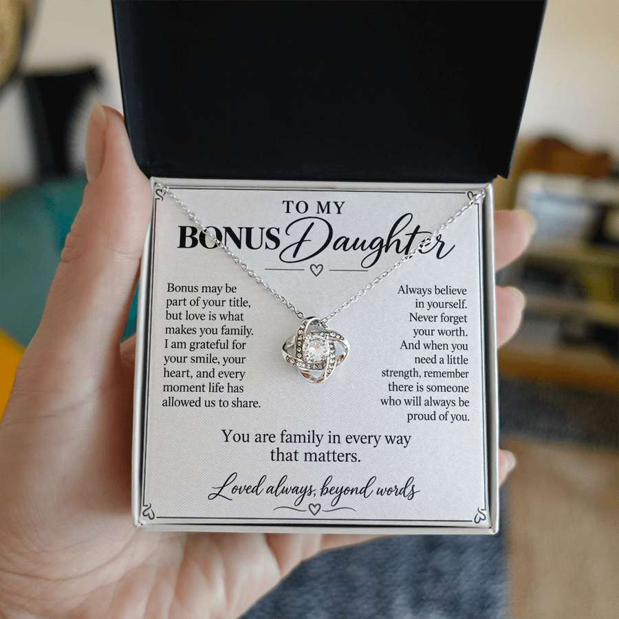To My Bonus Daughter Family in Every Way Love Knot Necklace Gift