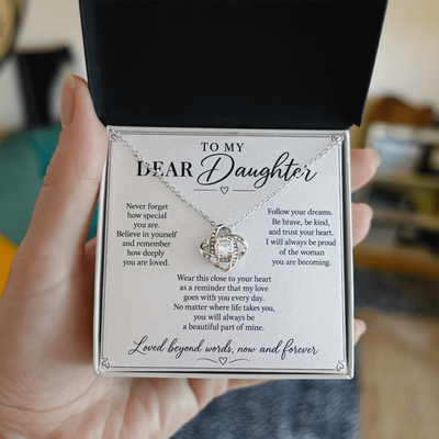 Load image into Gallery viewer, To My Dear Daughter Loved Beyond Words Love Knot Necklace Gift
