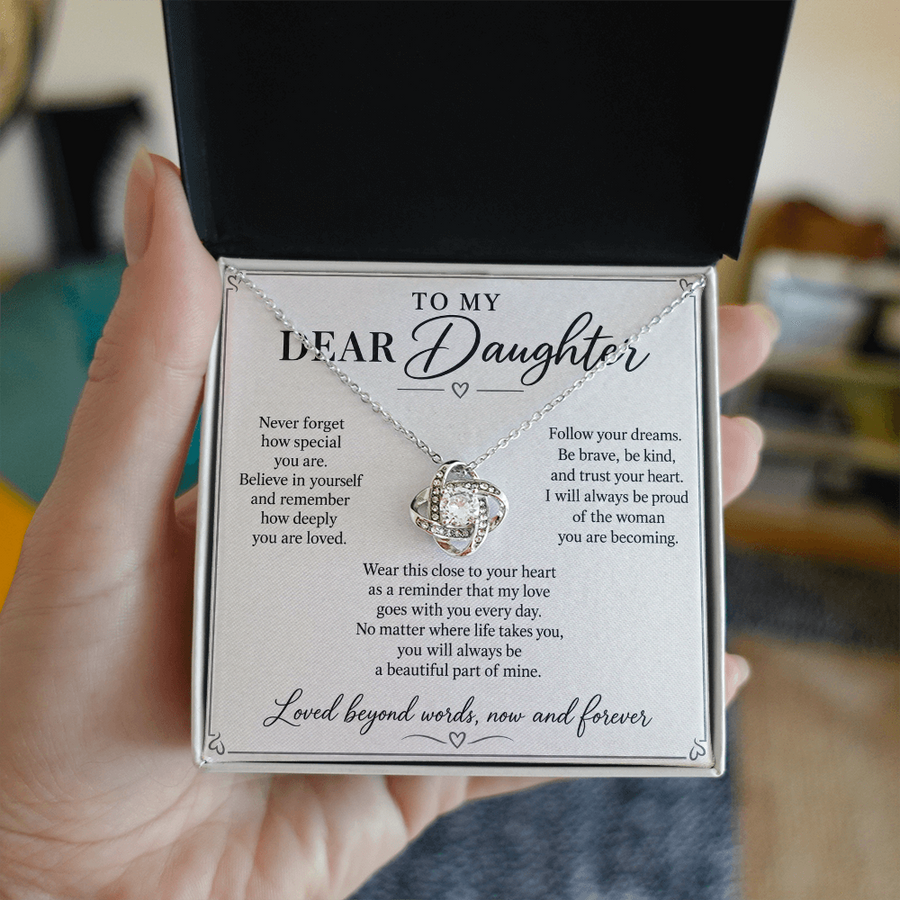 To My Dear Daughter Loved Beyond Words Love Knot Necklace Gift