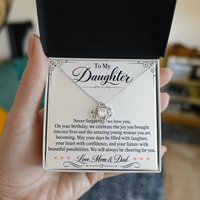 Load image into Gallery viewer, Daughter Birthday Love Knot Necklace from Mom &amp; Dad - Always Cheering for You
