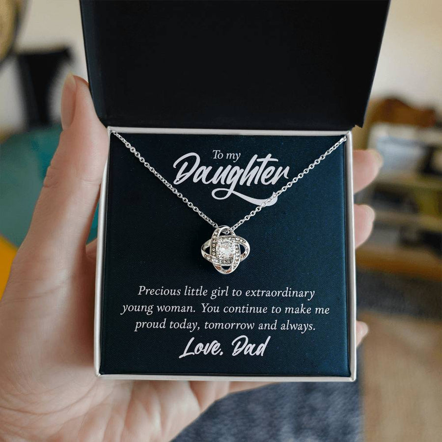 To My Daughter Necklace from Dad, Birthday Love Knot Necklace for Daughter from Dad