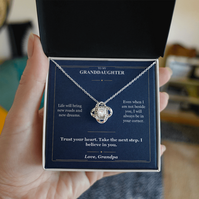 Load image into Gallery viewer, To My Granddaughter Love Knot Necklace from Grandpa | Always in Your Corner
