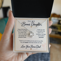 Load image into Gallery viewer, Bonus Daughter Birthday Love Knot Necklace from Bonus Dad - Always Proud of You

