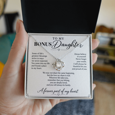 Load image into Gallery viewer, To My Bonus Daughter Forever in My Heart Love Knot Necklace Gift
