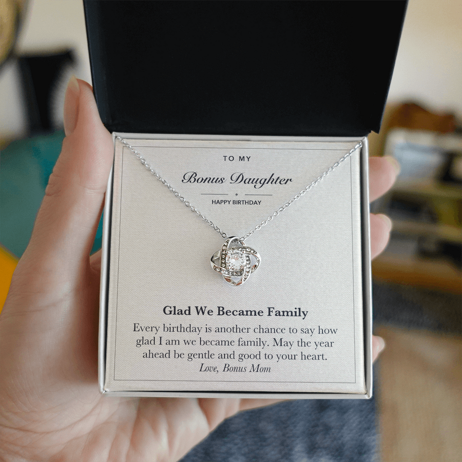 Bonus Daughter Birthday Love Knot Necklace – Glad We Became Family