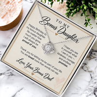Load image into Gallery viewer, Bonus Daughter Birthday Love Knot Necklace from Bonus Dad - Always Proud of You
