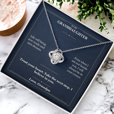 Load image into Gallery viewer, To My Granddaughter Love Knot Necklace from Grandpa | Always in Your Corner
