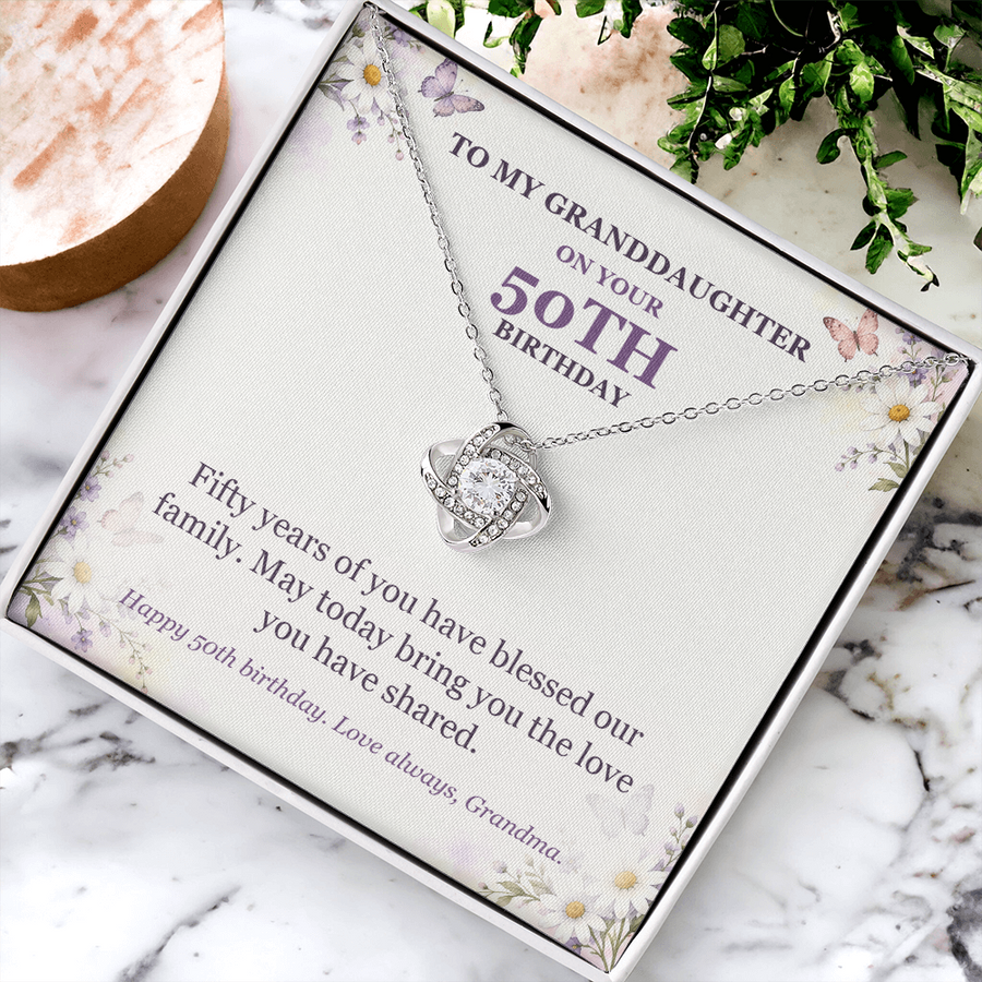To My Granddaughter 50th Birthday Love Knot Necklace from Grandma