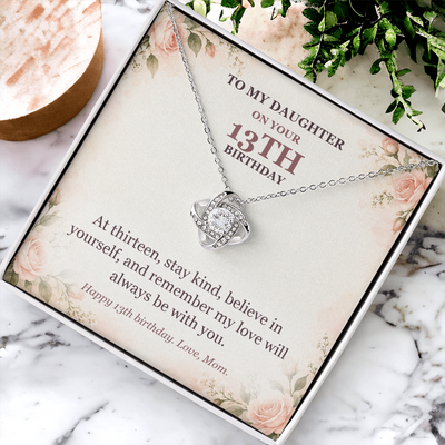 Load image into Gallery viewer, To My Daughter 13th Birthday Love Knot Necklace from Mom
