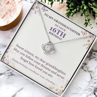 Load image into Gallery viewer, To My Granddaughter 16th Birthday Love Knot Necklace from Grandma
