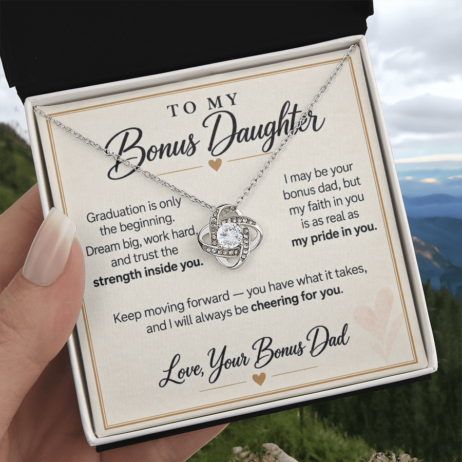 Bonus Daughter Graduation Love Knot Necklace from Bonus Dad - Cheering for You